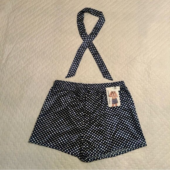 Navy Blue Polka Dot Silk Shorts with Tie Necktie Lingerie XL - Picture 3 of 7